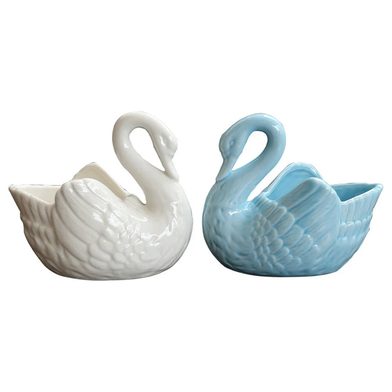 Afralia™ Swan Ceramic Flowerpot Candle Holder Vase Home Decoration Candy Box Storage