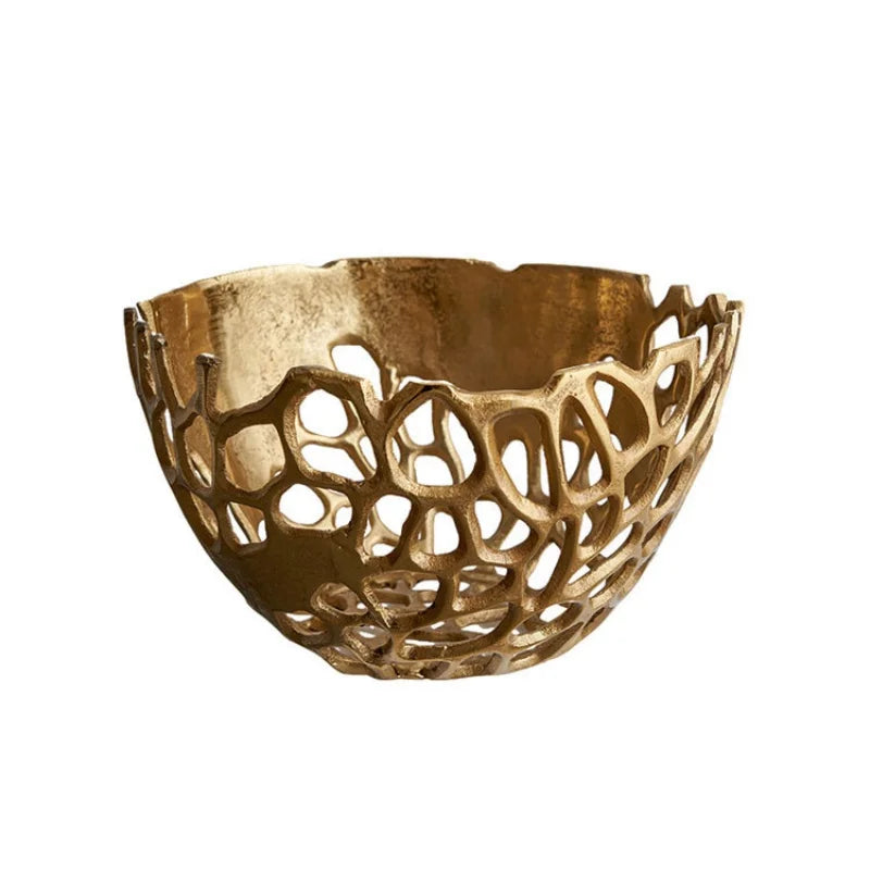 Afralia™ Gold Coralline Fruit Tray: Stylish Home Decor & Desktop Storage