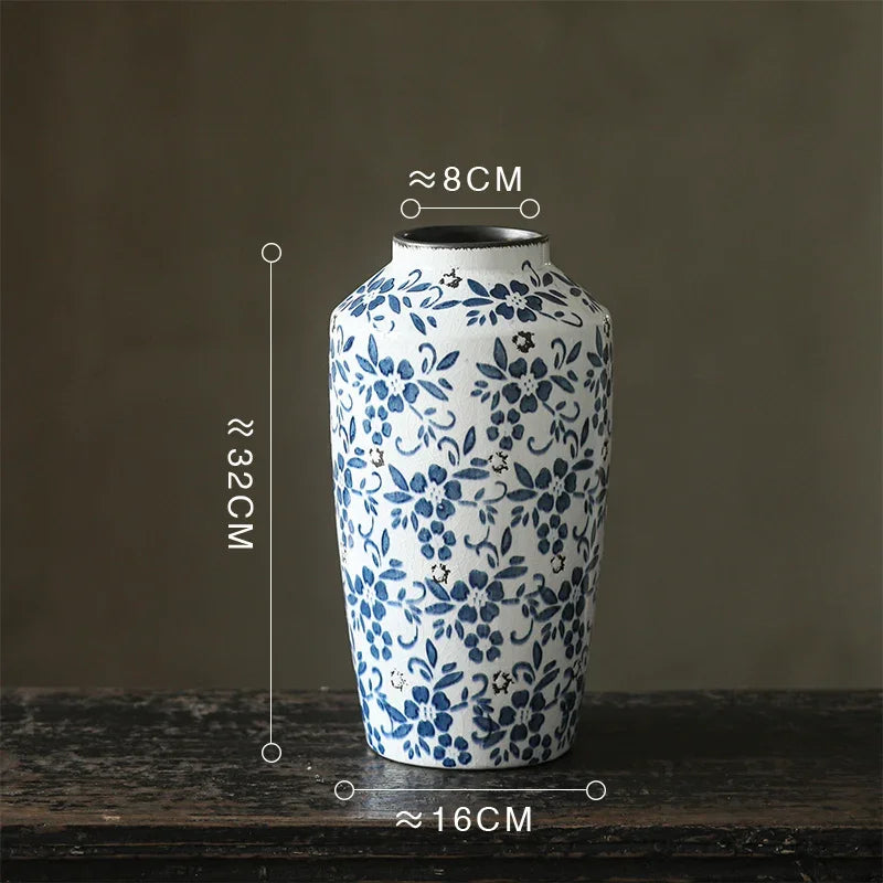 Afralia™ Blue White Porcelain Vase Hydroponic Ceramic Flower Pot Room Decor
