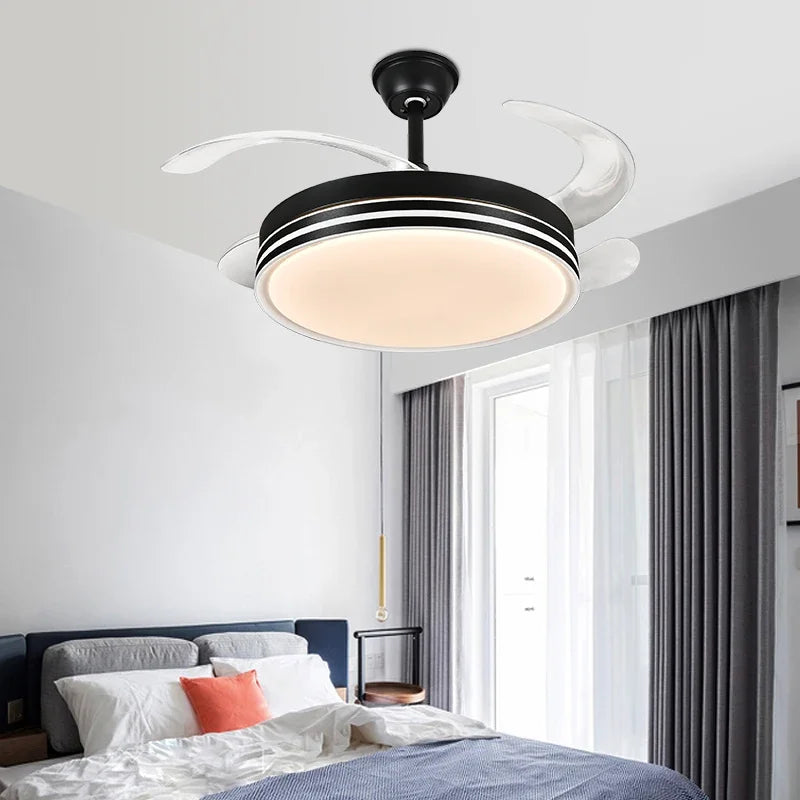 Afralia™ Modern LED Ceiling Fan with Retractable Blades and Remote Control