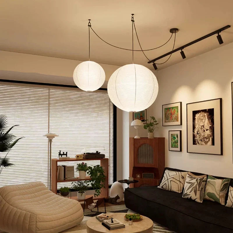 Afralia™ Round Rice Paper LED Pendant Lights for Home Decor Chandelier