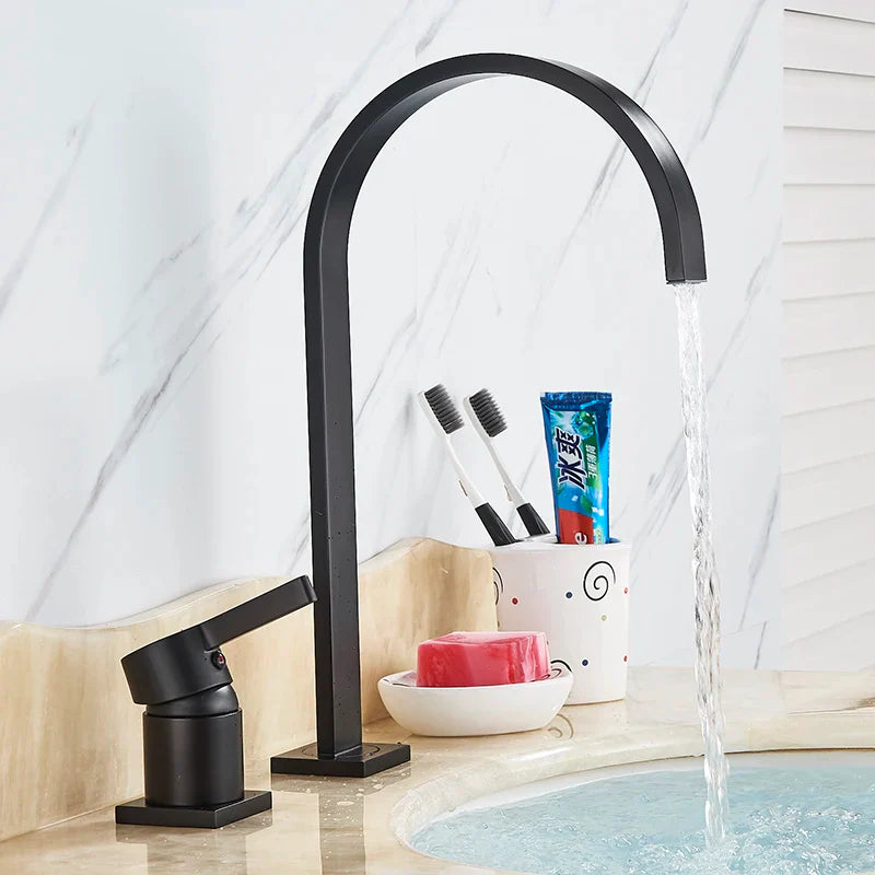 Afralia™ Matte Black Basin Faucet Double Hole Mixer Tap for Bathroom Sink