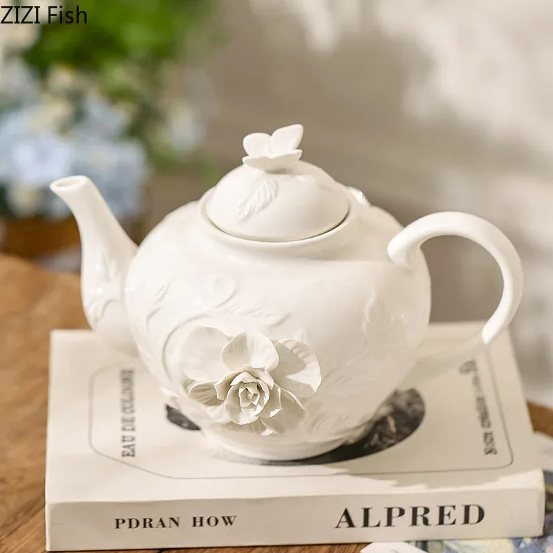 Afralia™ Relief Floral Patterns Porcelain Coffee Mug Set - Elegant Tea and Juice Cup