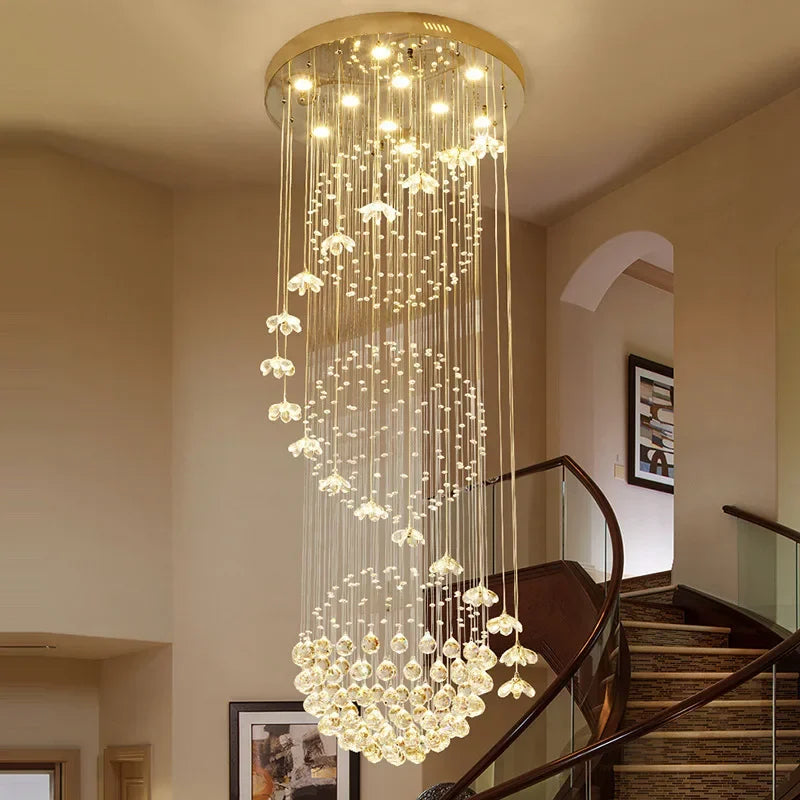 Afralia™ Crystal Hanging Loft Chandelier - Elegant Ceiling Lighting for Staircase and Room Decor