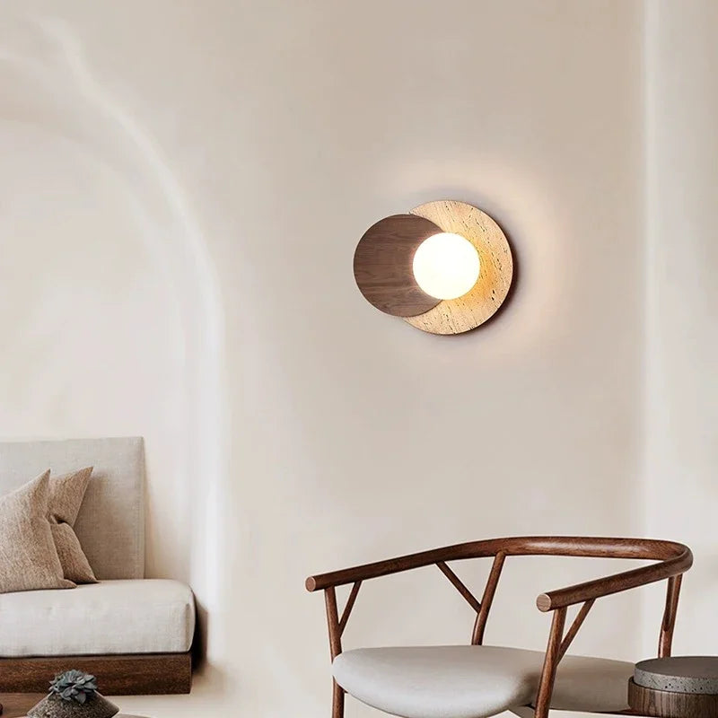 Afralia™ Nordic Stone Wood Wall Sconce Light Fixture for Bedroom, Wabi-sabi Design