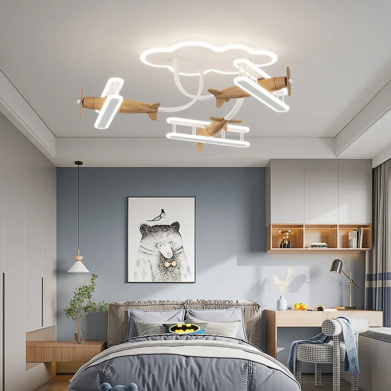 Afralia™ Wooden Plane Pendant Light for Children's Bedroom Ceiling Decor