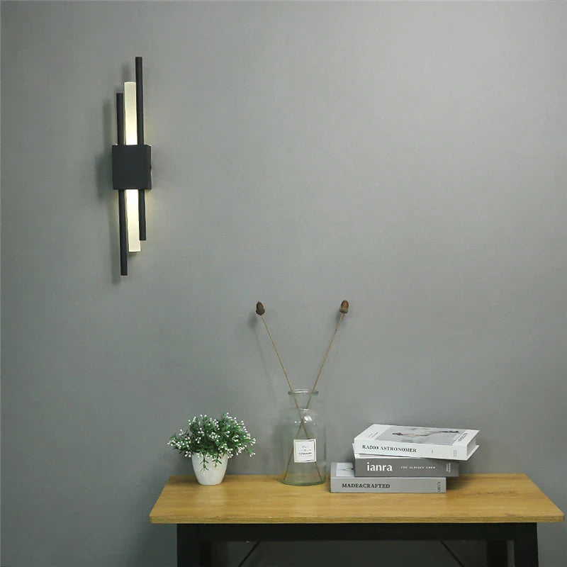 Afralia™ Black & Gold Acrylic Pipe Wall Lamp, Modern LED Room Decor Sconce