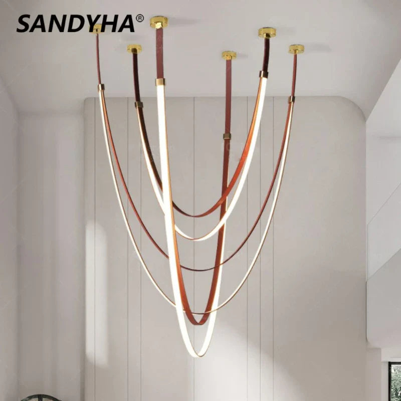 Afralia™ LED Long Strip Chandelier for Modern Living Room and Villa