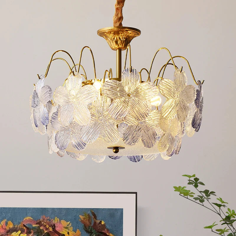 Afralia™ Modern French Style Flower Glass Chandelier Pendant Light for Living Room Bedroom Kitchen