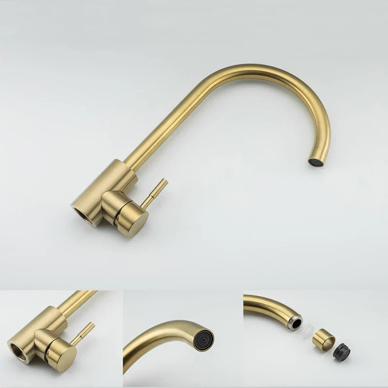 Afralia™ Gold Stainless Steel Kitchen Faucet: Deck Mounted Hot Cold Water Mixer Taps