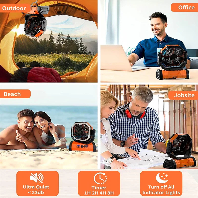 Afralia™ Portable Desk Fan with LED Light: Rechargeable and Quiet for Camping or Home