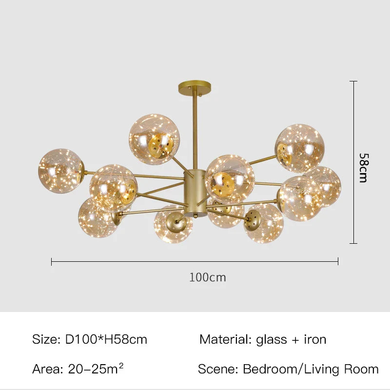 Afralia™ Black Glass Ball Chandelier: Luxury Dimmable Pendant Lamp for Living Room & Bedroom.