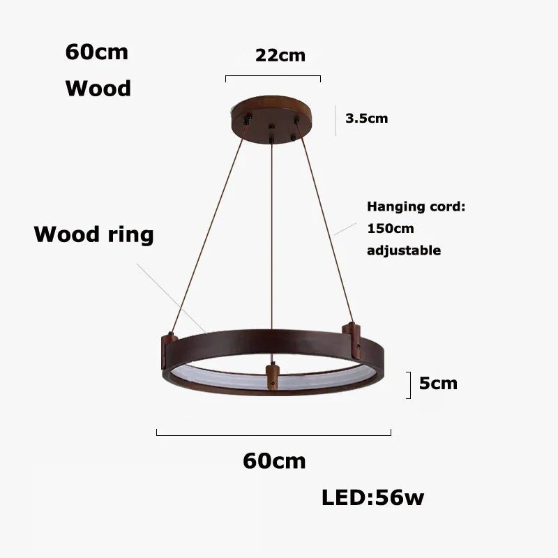 Afralia™ Natural Stone Wood Ring LED Chandelier for Dining & Living Room