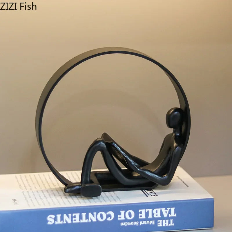 Afralia™ Abstract Black Characters Sculpture Resins Desk Decoration for Aesthetic Room Decor