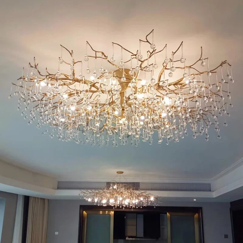 Afralia™ Vintage Copper Ceiling Crystal Chandelier for Dining Kitchen Living Room
