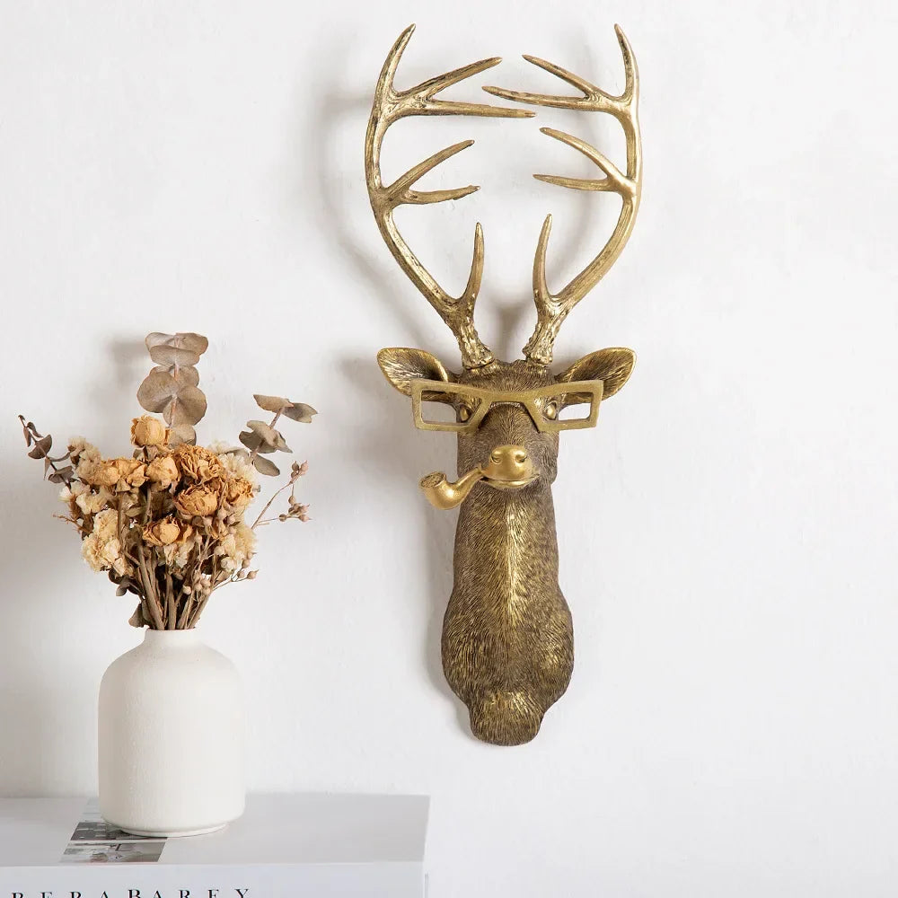 Afralia™ Golden Deer Head Wall Hook: Antique Bronze Resin Animal Pendant for Stylish Wall Decor