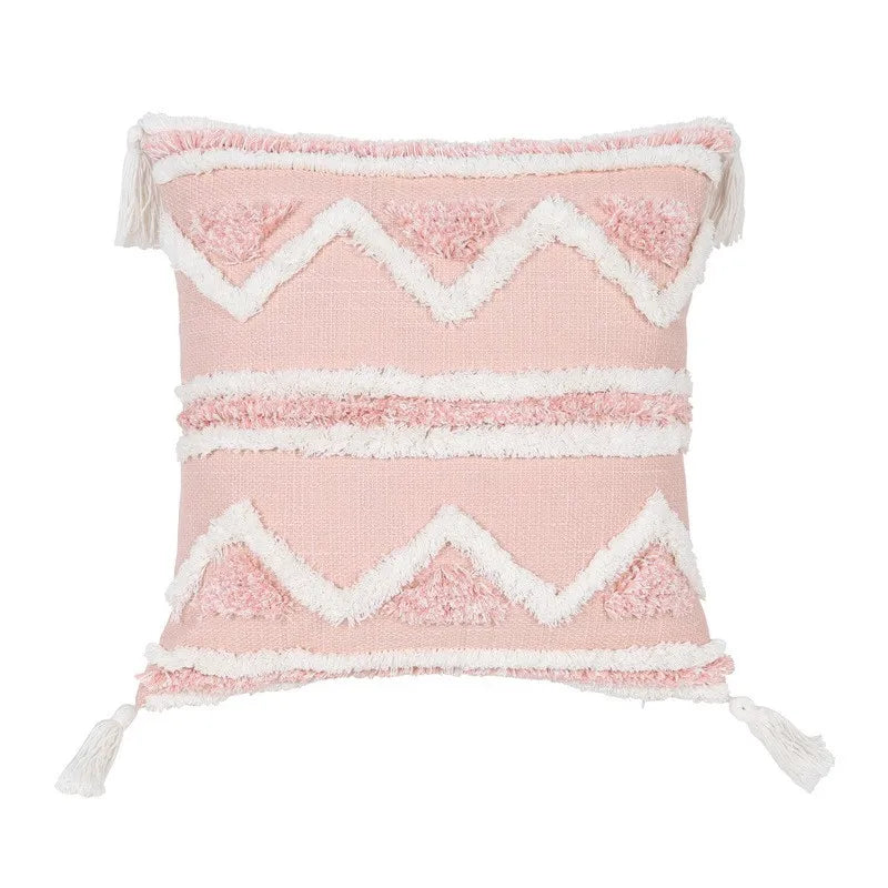 Afralia™ Tufted Pink Geometric Tassel Pillow Covers - Bohemian Style Home Decor