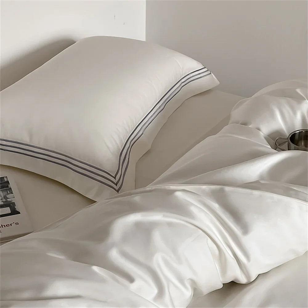 Afralia™ 1200TC Embroidered Egyptian Cotton Bedding Set - 4pcs King Queen Solid Sheets