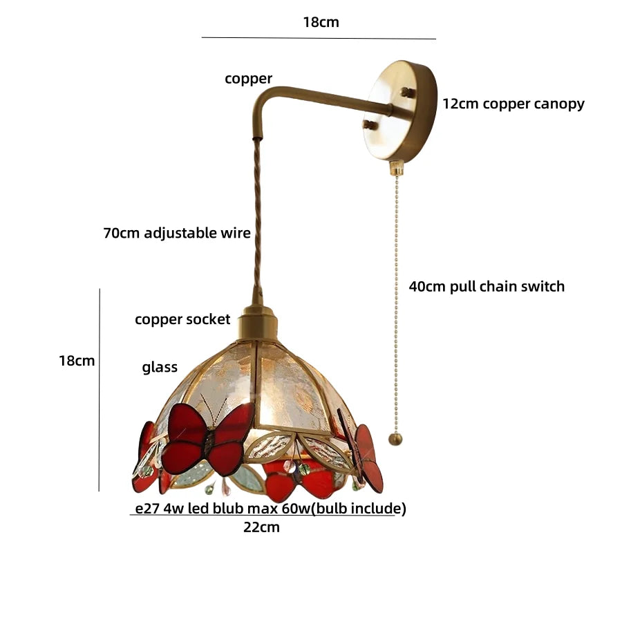 Afralia Tiffany Butterfly Glass Wall Lamp with Adjustable LED Light