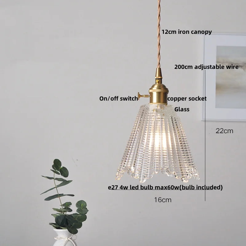 Afralia™ Glass Pendant Lamp with Adjustable LED, Copper Base - Modern Nordic Style