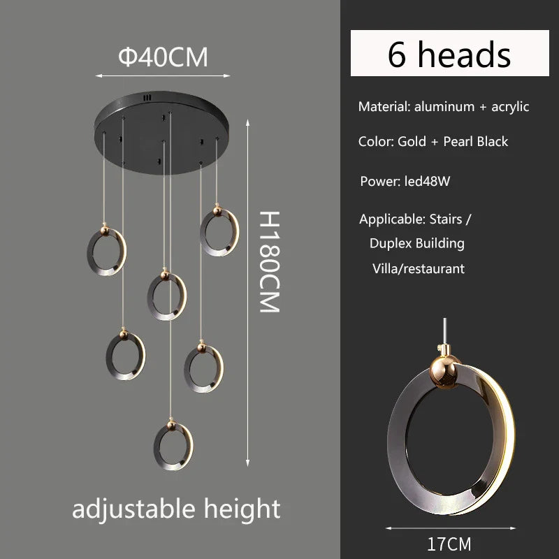 Afralia™ Modern Black Gold Chandelier for Duplex Staircase & Living Room