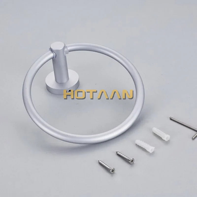 Afralia™ Round Aluminium Towel Holder Rings Wall Mounted Bathroom Accessories Anti-Rust