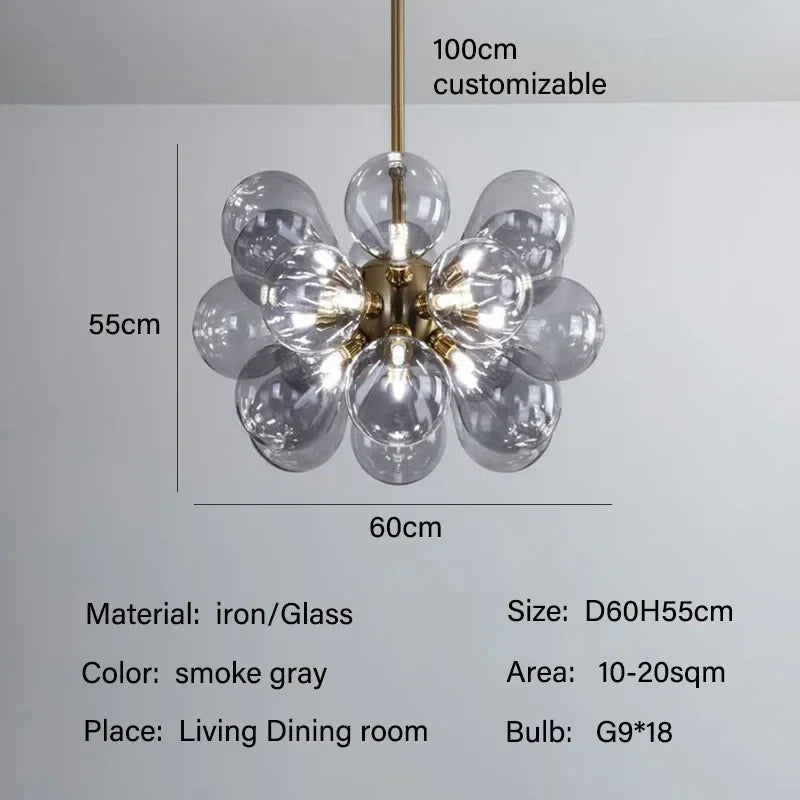 Afralia™ Purple Glass Bubble LED Chandelier for Living Room Bedroom Decor