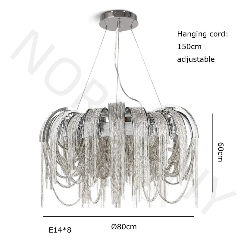 Afralia™ Chrome Tassel LED Chandelier for Living Dining Room Decor - Modern Lustre Design