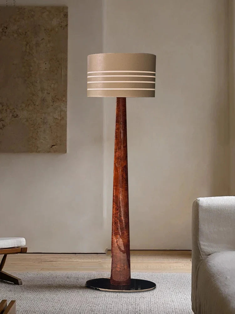 Afralia™ Brown Leather Wooden Floor Lamp - Luxury Italian Design