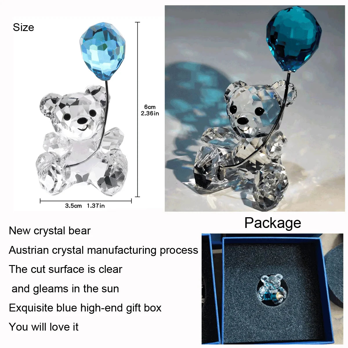 Afralia™ Clear Crystal Bear Sunflower Figurine Glass Animal Ornament Statue Collectible