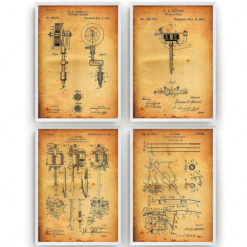 Afralia™ Tattoo Machine Patent Print, Studio Wall Art Blueprint Poster Decoration