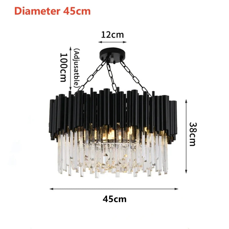 Afralia™ Black Stainless Steel Crystal Bar Chandelier, Modern LED Ceiling Light for Living Room