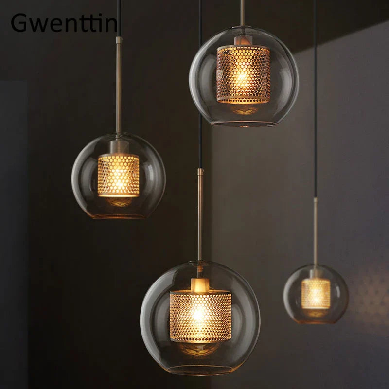 Afralia™ Nordic Glass Pendant Light | Modern Kitchen Dining Hanging Lamps | Industrial Loft LED Fixture