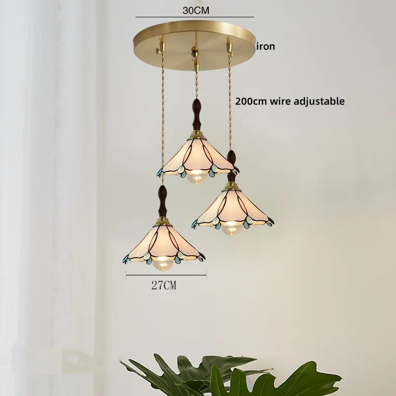 Afralia™ Pink Glass LED Pendant Lights Copper Modern Hanging Lamp Home Decor