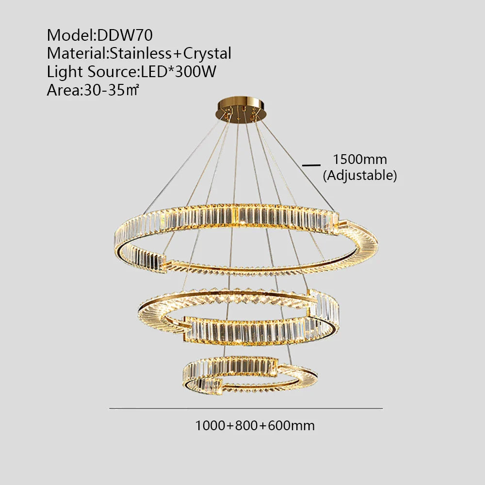 Afralia™ Luxury Crystal Ring LED Chandelier with Remote Control - Nordic Style Lighting Fixtures