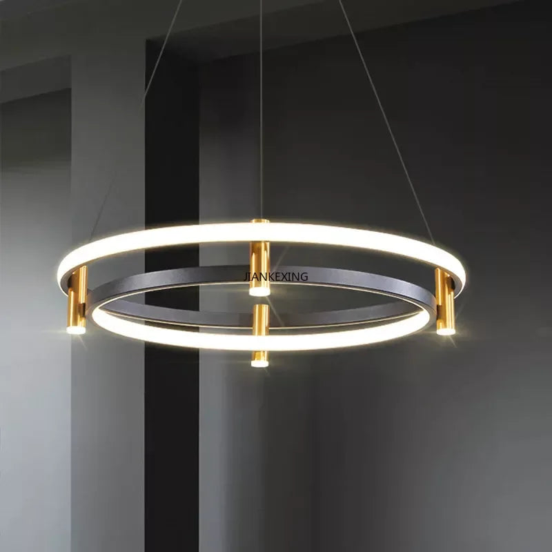 Afralia™ Black Ring LED Pendant Chandelier for Table Dining Living Kitchen Island Lighting
