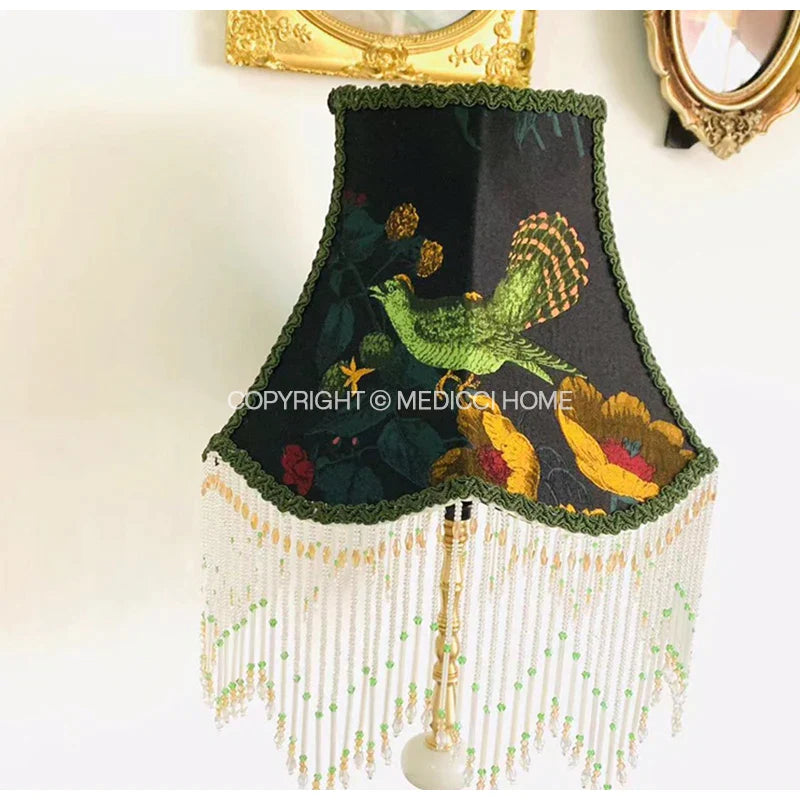 Afralia™ Boho Bird Floral Jacquard Tasseled Lampshade - Maximalist Style