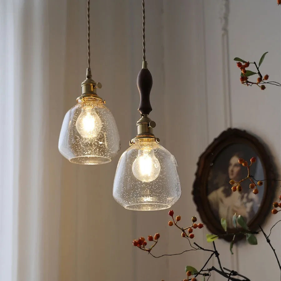 Afralia™ Wood LED Pendant Lamp: American Vintage Nordic Glass Hanging Light