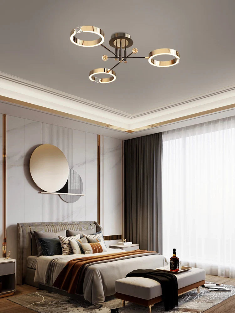 Luxury Gold Aluminum Chandelier with Remote Control for Living Room Bedroom Decor - Afralia™