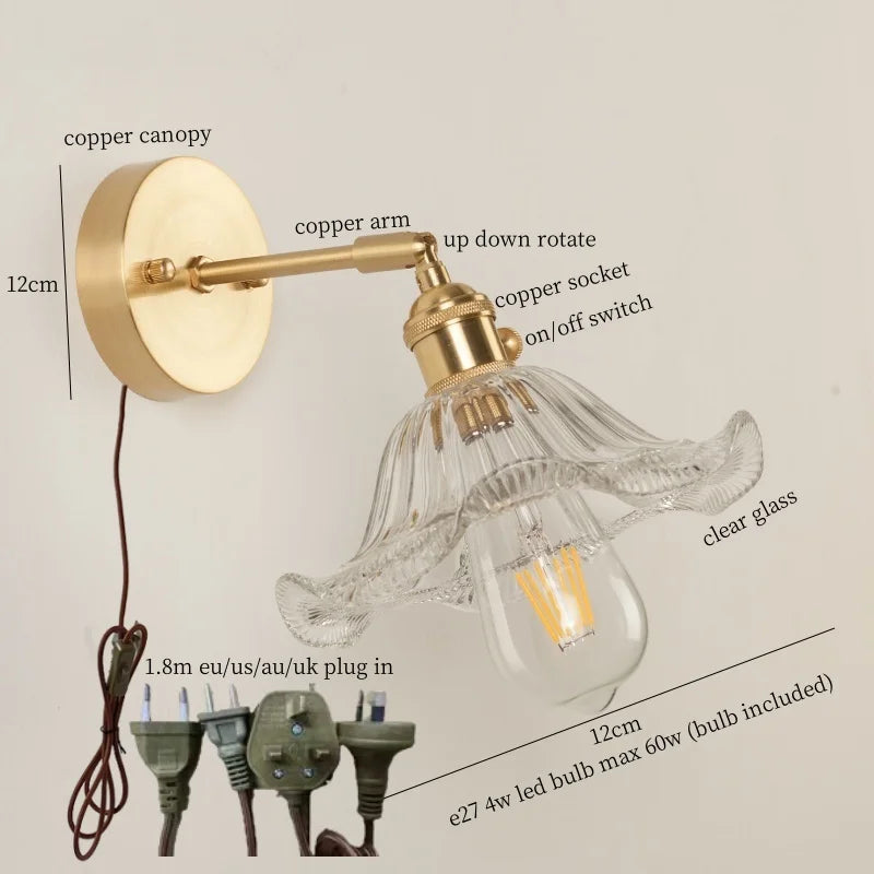 Afralia™ Nordic Glass LED Wall Lamps Copper Arm Wandlamp