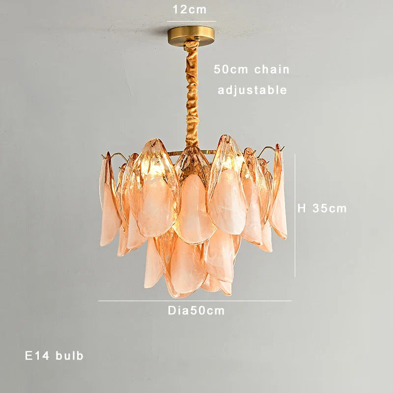 Afralia™ Gold Chrome Dimmable Amber Glass Petal Chandelier – French Design Luxury Hanglamp