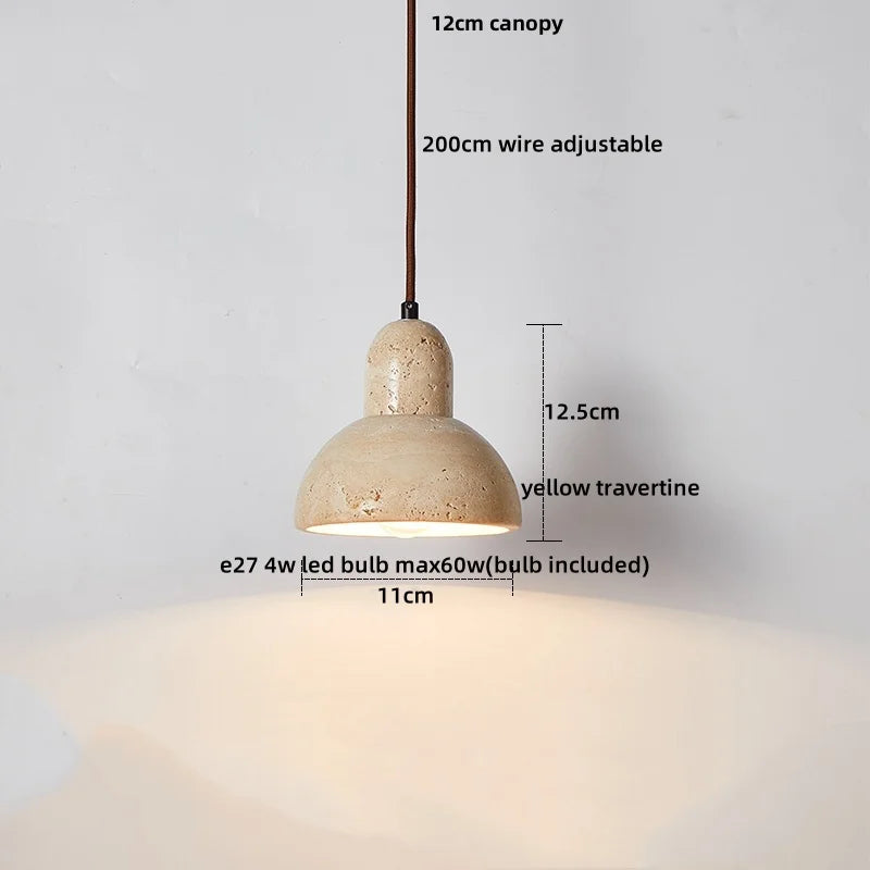 Afralia™ Yellow Travertine Stone LED Pendant Lights for Kitchen Dining, Nordic Modern Hang Lamp
