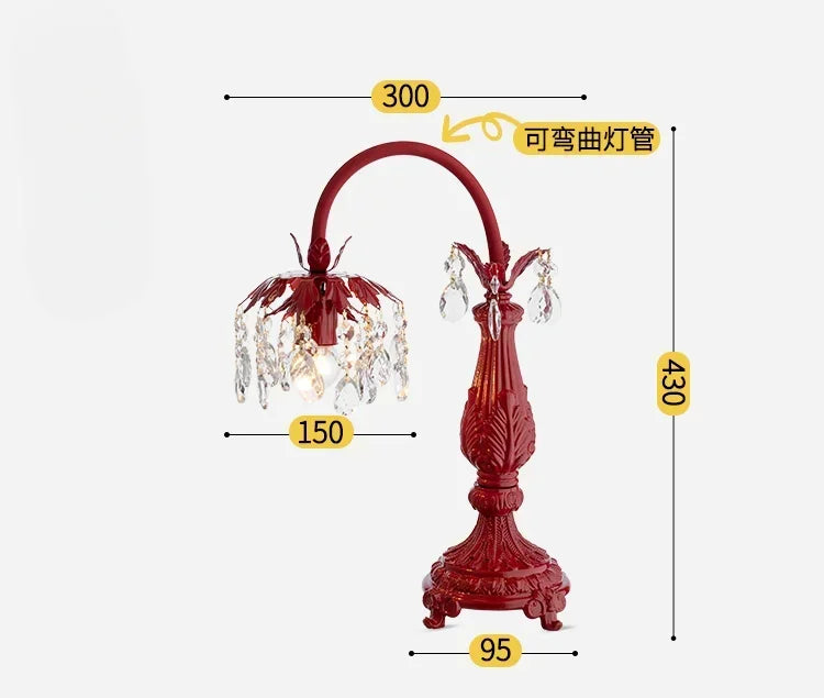 Afralia™ Elegant Crystal Wedding Table Lamp | Red Wedding Room Bedside Ever-Burning Lamp