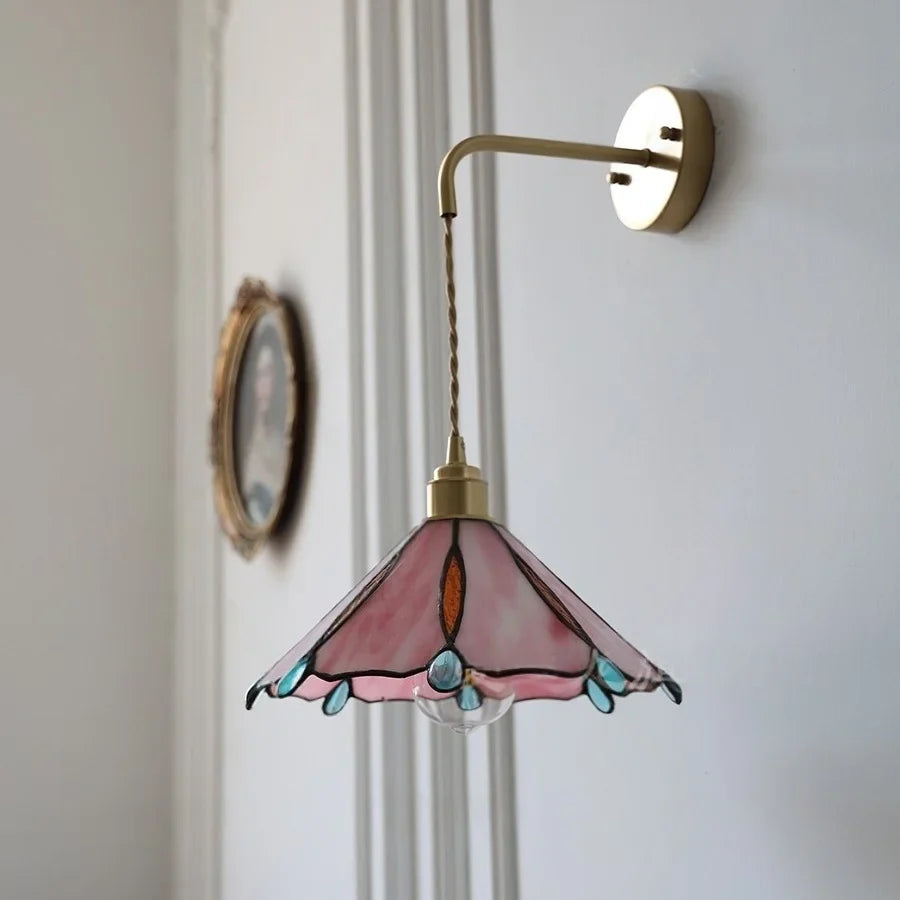 Afralia™ Tiffany Glass Adjustable LED Wall Sconce with Pull Chain Switch