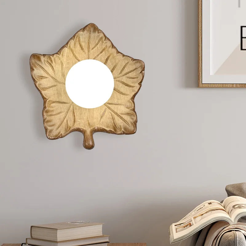 Afralia™ Maple Leaves Plastic Ball Wall Light: Nordic Style Living Room Decoration