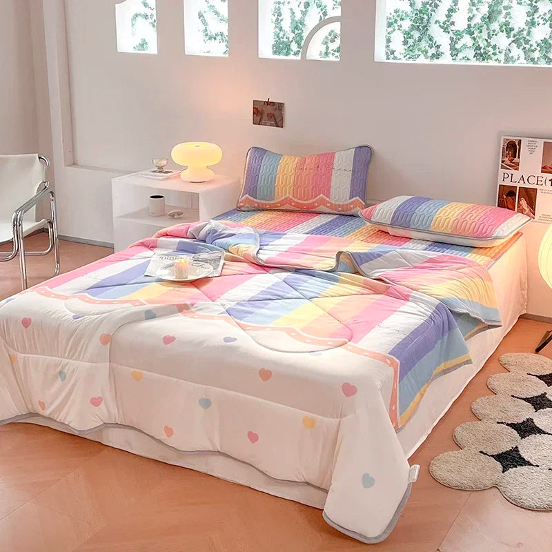 Afralia™ Summer Cooling Blanket Set - Queen Size Quilt, Latex Bed Sheet, Pillowcase