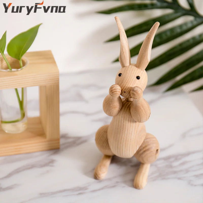 Afralia™ Nordic Danish Wood Carving Miss Rabbit Statue Joint Puppet Decoration Home Decor