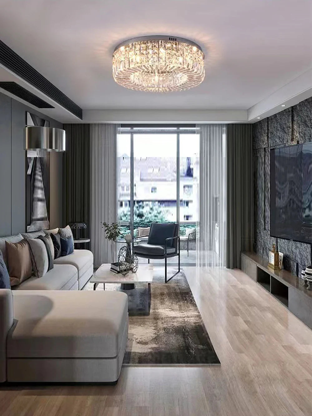 Afralia™ Round LED Crystal Chandelier Gold/Silver Luxe Ceiling Light Fixture for Bedroom