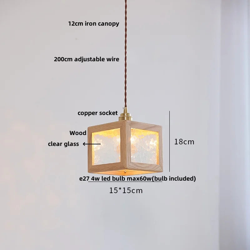 Afralia™ LED Glass & Wood Pendant Light for Aisle, Coffee Living Room - Japanese Style