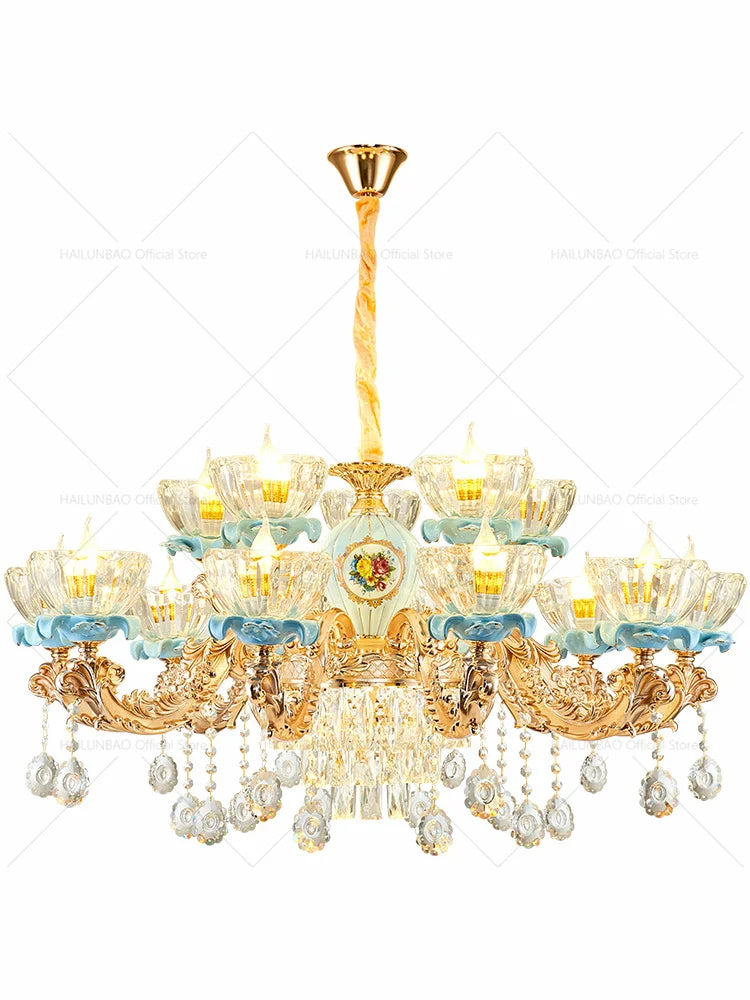 Afralia™ Crystal Chandelier: Chinese Ceramic Living Room Luxe Lighting